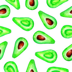 Watercolor seamless pattern with colorful avocado slices.