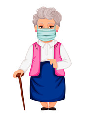 Elderly woman wearing a protective mask