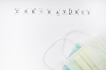 face medical mask and text coronavirus background