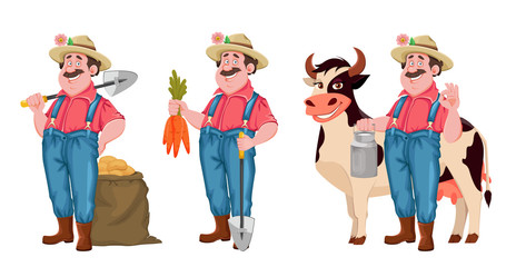 Farmer cartoon character, set of three poses