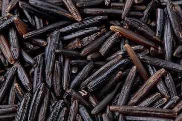 Wild rice. Rice texture macro. Natural rice background and texture