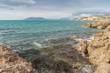 Mediterranean sea coast next to "Torre Vigia Las Palomas" in Málaga. Costa del Sol. Spain.