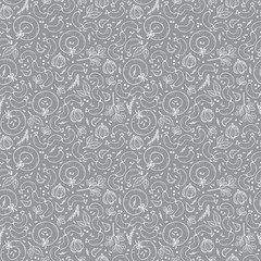 Meat products and seasonings. Vector Food background. Sausages Seamless pattern. Hand drawn Frankfurters and Spices (black peppercorns, caraway seeds, garlic, parsley, bay leaf