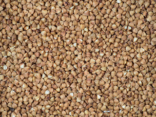 Buckwheat groats in closeup view.