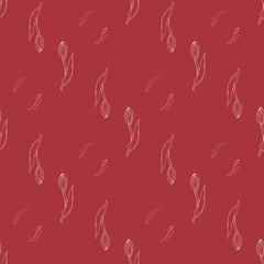 Fototapeta premium Seamless pattern with exquisite light pink tulips on dark red background for fabric, textile, clothes, blanket, scrapbooking and other things. Vector image.