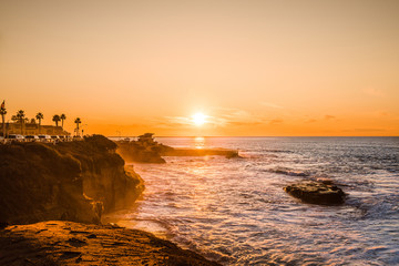 Beautiful sunset at the coast, La Jolla, San Diego, California.
