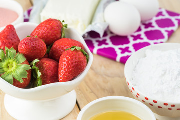 Homemade strawberry sheetcake with strawberry frosting.