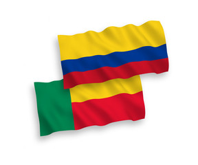Flags of Colombia and Benin on a white background