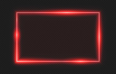 Red neon frame. Lighting banner on transparent background. Isolated glow border vector illustration. Border light glowing, bright frame red © MicroOne