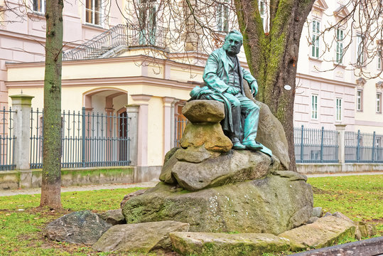Statue of famous poet and writer Adalbert Stifter in Linz in Austria