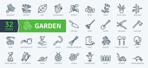 Garden Icons Pack. Thin line icons set. Flaticon collection set. Simple vector icons - obrazy, fototapety, plakaty