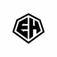EH monogram logo with hexagon shape and line rounded style design template