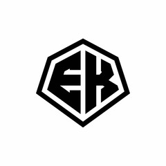 EK monogram logo with hexagon shape and line rounded style design template