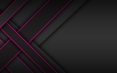 Black and pink overlapped stripes, dark abstract corporate design, geometric material background with place for your text, modern vector illustration