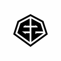 EZ monogram logo with hexagon shape and line rounded style design template