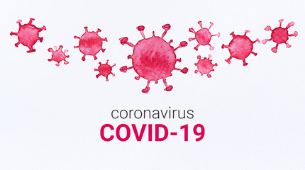 watercolor painted Coronavirus (COVID-19) on white paper background