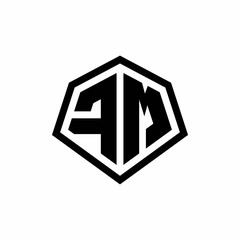 FM monogram logo with hexagon shape and line rounded style design template