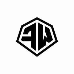 FW monogram logo with hexagon shape and line rounded style design template