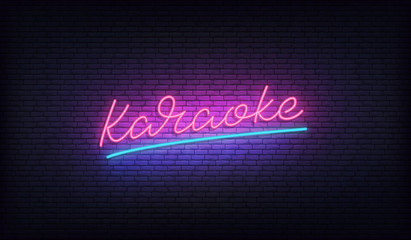 Karaoke. Neon glowing lettering sign Karaoke