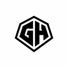 GH monogram logo with hexagon shape and line rounded style design template