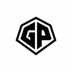 GP monogram logo with hexagon shape and line rounded style design template