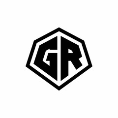 GR monogram logo with hexagon shape and line rounded style design template