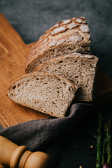 Fresh baked bread on the wooden board