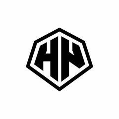 HN monogram logo with hexagon shape and line rounded style design template