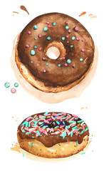 Donut chocolate icing sweet cooking cafe snack Promotion sale watercolor isolated