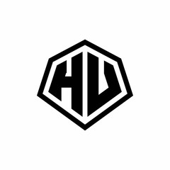 HV monogram logo with hexagon shape and line rounded style design template