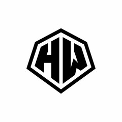 HW monogram logo with hexagon shape and line rounded style design template