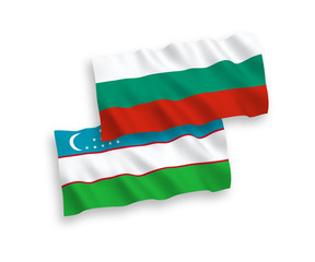 Flags of Uzbekistan and Bulgaria on a white background