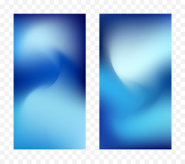 Set of two blue abstract colorful flow backgrounds. Modern screen design for app.