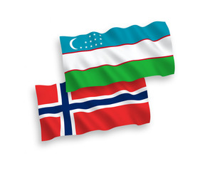 Flags of Norway and Uzbekistan on a white background