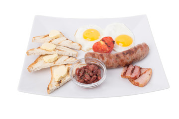 English breakfast with the sausage and bacon.