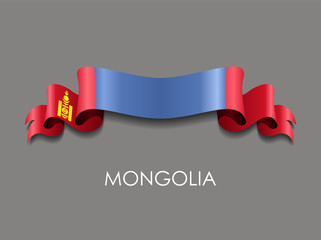 Mongolian flag wavy ribbon background. Vector illustration.