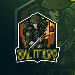 military mascot logo design vector with modern illustration concept style for badge, emblem and tshirt printing. military illustration with guns in hand.