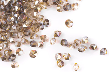 close up multi colored beads heap isolated on white