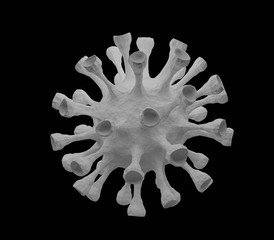 3d rendering of coronavirus isolated on black background, COVID-19, Medical concept, Illustration, monochrome