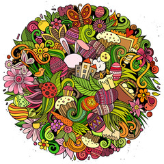 Happy Easter hand drawn vector doodles illustration. Color funny picture.