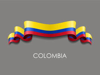 Colombian flag wavy ribbon background. Vector illustration.