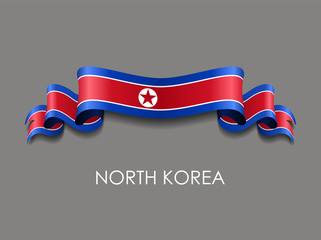 North Korean flag wavy ribbon background. Vector illustration.