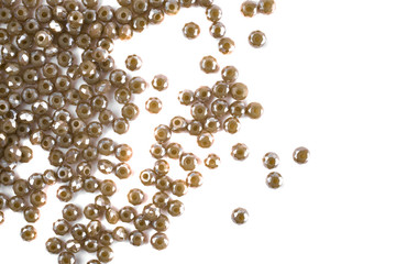 close up multi colored beads heap isolated on white