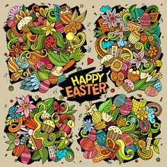 Fototapeta premium Vector doodles cartoon set of Happy Easter combinations of objects