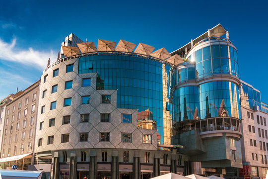 VIENNA, Austria - August 02, 2017: Famous Haas Haus building in post modern style in Vienna, Austria