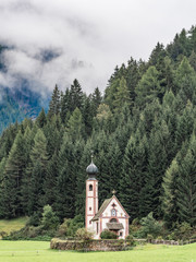 Church of Saint John in Ranui at sunrise South Tyrol, Italy