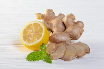 Fresh ginger  isolated on white background.