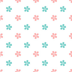 Naklejka na ściany i meble Seamless pattern with simple abstract flowers and leaves on white background. Hand drawn vector illustration.