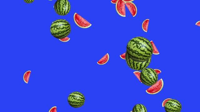 Fruits falling animation chroma key element loop, melons