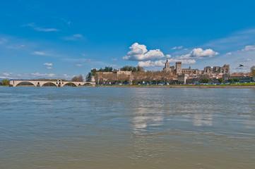 Avignon from the other shore of the Rhone River, France